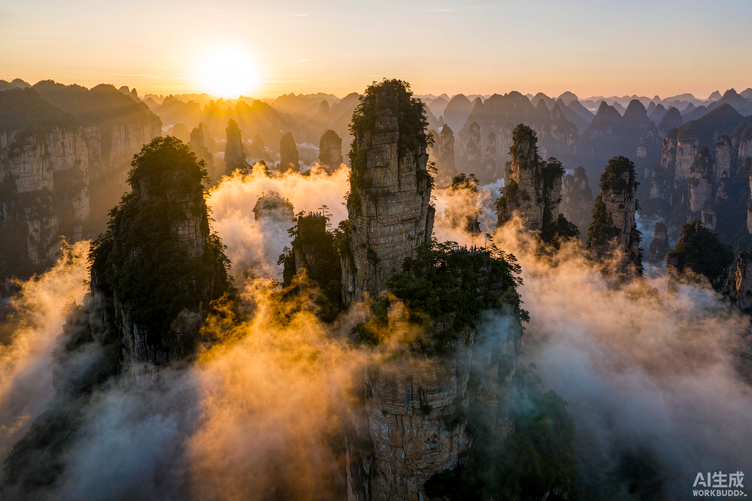A forest of stone above the clouds